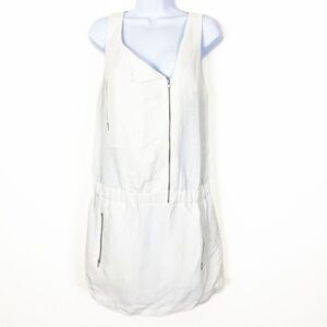 TRACY REESE White Linen Blend Zip Front Mini Dress Size Medium